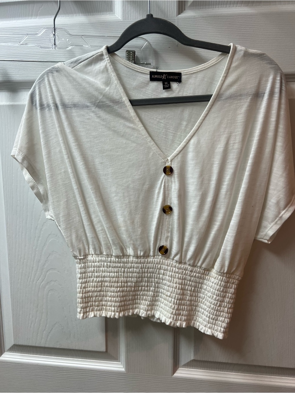 Almost Famous Cream V-Neck Crop Top with Button Front
